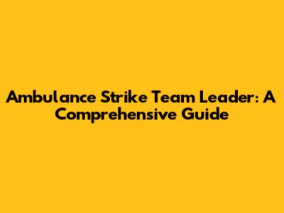 Ambulance Strike Team Leader: A Comprehensive Guide