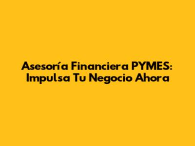 Asesoría Financiera PYMES: Impulsa Tu Negocio Ahora