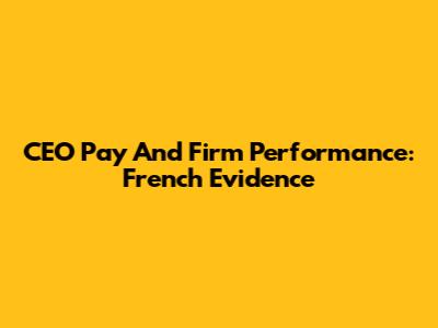 CEO Pay And Firm Performance: French Evidence