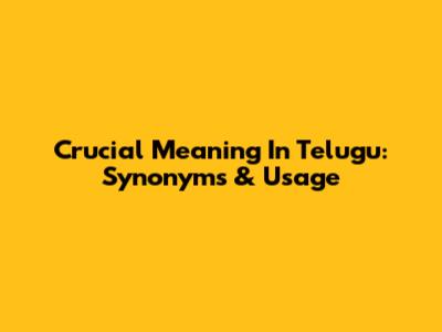 Crucial Meaning In Telugu: Synonyms & Usage