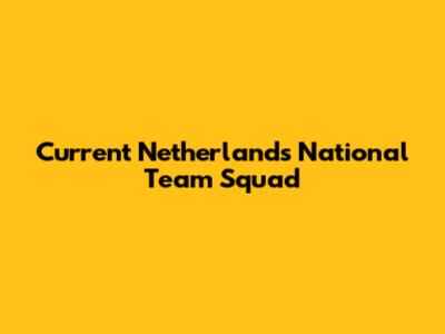 Current Netherlands National Team Squad