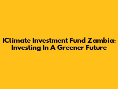 IClimate Investment Fund Zambia: Investing In A Greener Future
