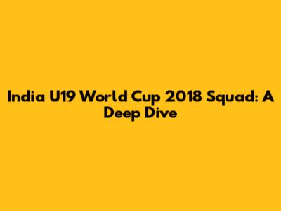 India U19 World Cup 2018 Squad: A Deep Dive