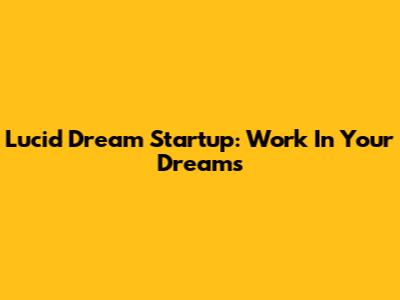 Lucid Dream Startup: Work In Your Dreams