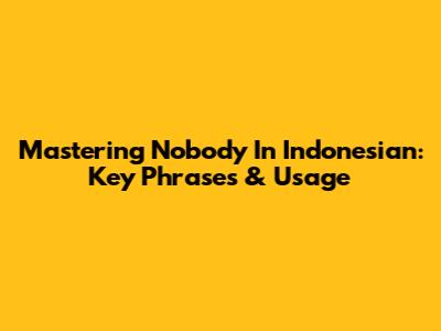 Mastering 'Nobody' In Indonesian: Key Phrases & Usage