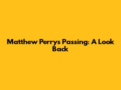 Matthew Perry's Passing: A Look Back