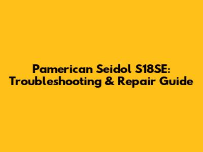 Pamerican Seidol S18SE: Troubleshooting & Repair Guide