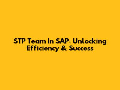 STP Team In SAP: Unlocking Efficiency & Success