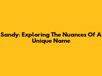Sandy: Exploring The Nuances Of A Unique Name