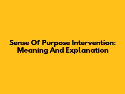 Sense Of Purpose Intervention: Meaning And Explanation