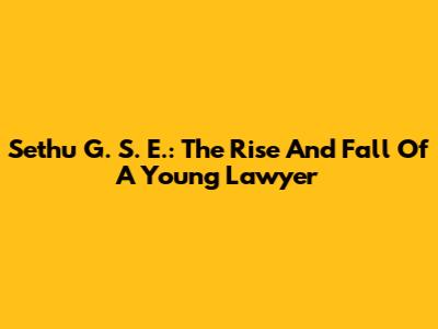 Sethu G. S. E.: The Rise And Fall Of A Young Lawyer
