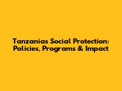 Tanzania's Social Protection: Policies, Programs & Impact