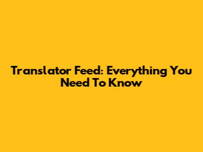Translator Feed: Everything You Need To Know