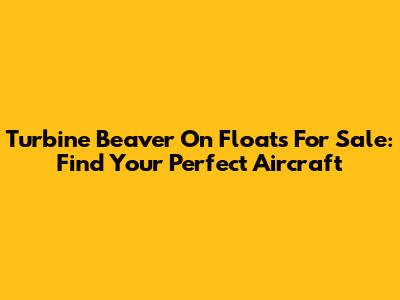 Turbine Beaver On Floats For Sale: Find Your Perfect Aircraft