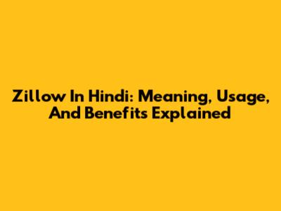 Zillow In Hindi: Meaning, Usage, And Benefits Explained